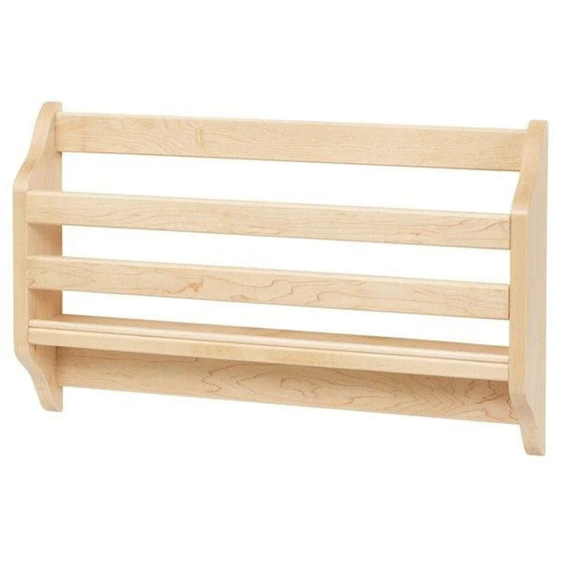 Three-tier wall-mounted wooden spice rack shelf, natural maple finish kitchen storage organizer with slatted rails for spice jars