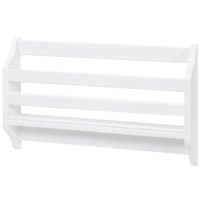 White wooden wall-mounted shelf for home storage and organization.
