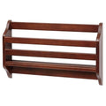 Dark cherry wall-mounted wooden spice rack with three slatted tiers, kitchen storage shelf for spice jars and small bottles