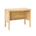 Light wood rolling kitchen island with open storage shelf, side panel and caster wheels, isolated on white background