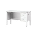 White office desk with two drawers on wheels for home workstation organization.