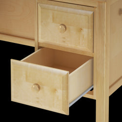 Wooden dresser with an open drawer showcasing natural wood finish.