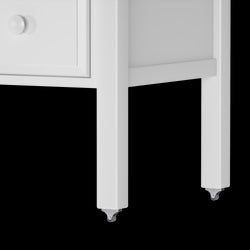 White furniture leg with caster wheels for easy mobility.