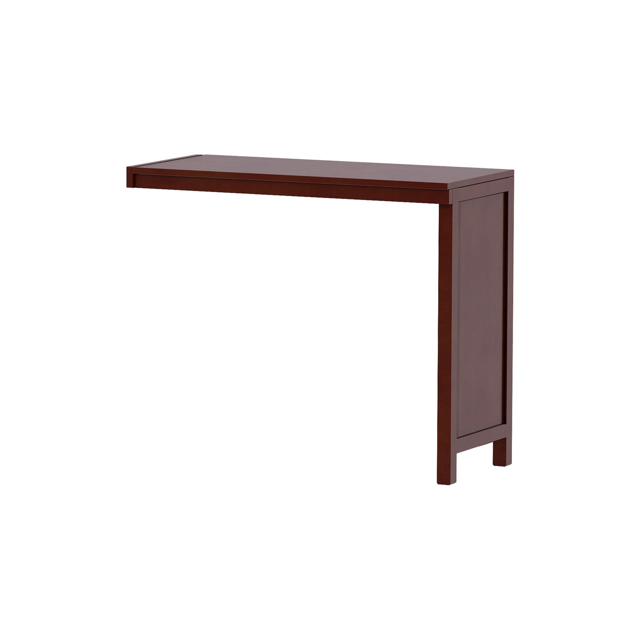 Brown wooden table against white background, ideal for home office or modern living room furniture.