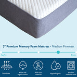 3115-000 : Mattresses 5" Premium Memory Foam Mattress Twin XL