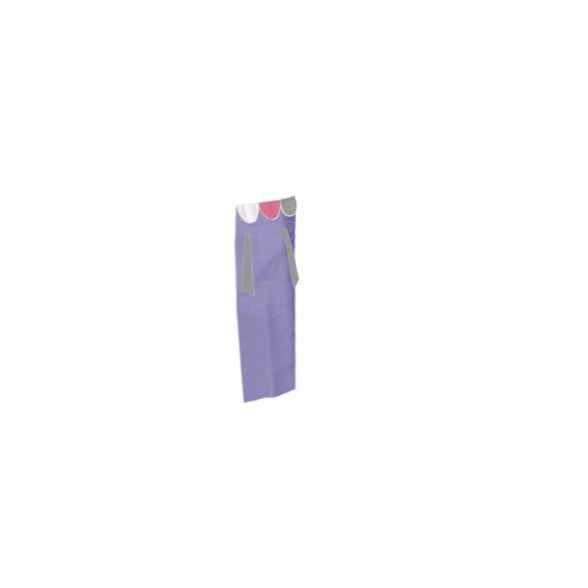 Purple pants with side pockets and colorful waistband design.