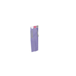 Purple pants with side pockets and colorful waistband design.