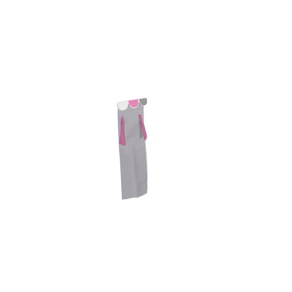 Gray and pink felt door hanger with pocket compartments for organizing accessories.