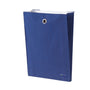 Blue fabric hanging laundry bag and closet organizer with metal grommet, tall slim wall-mounted storage pouch with Maxtrix logo