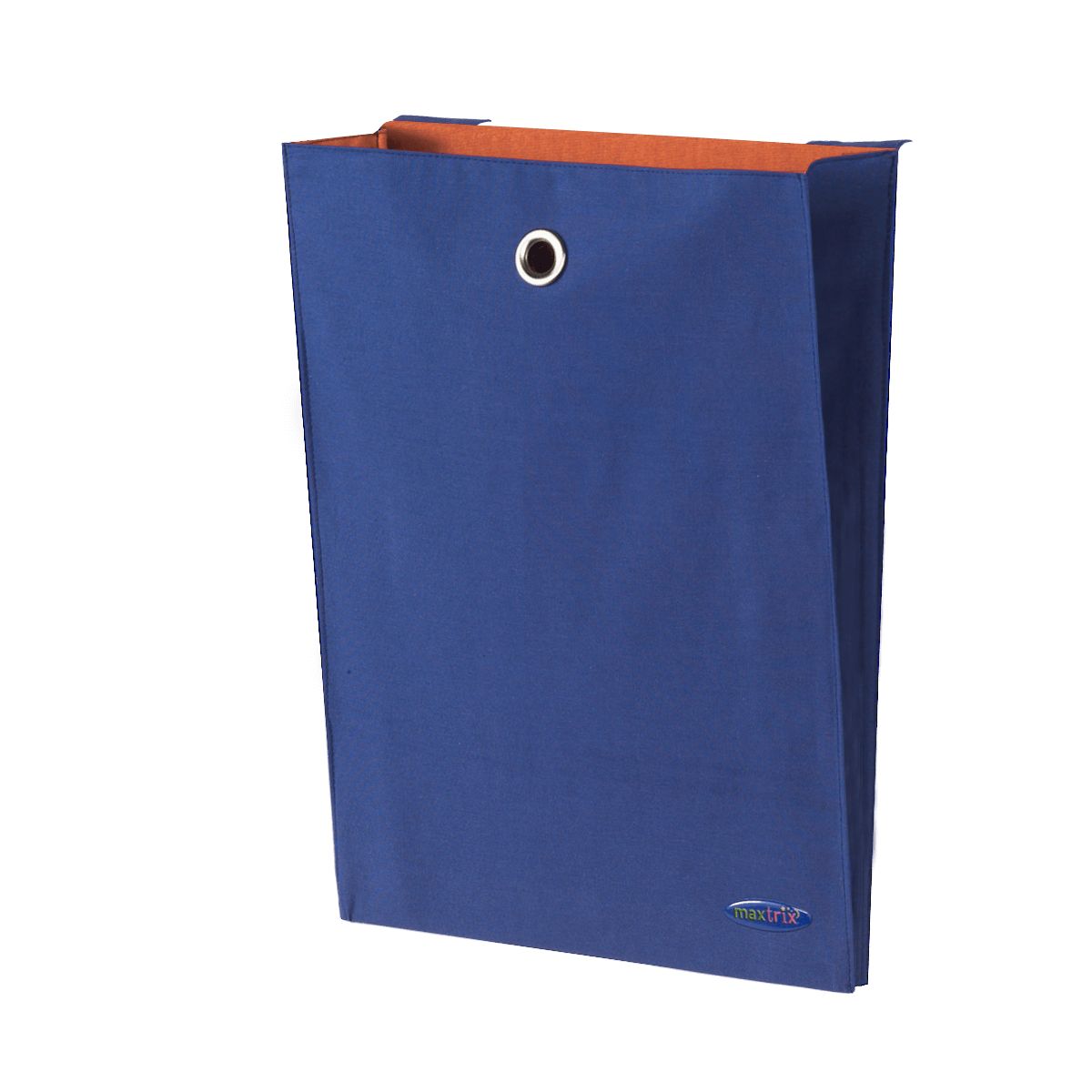Blue fabric hanging storage bag for kids, designed to fit Maxtrix furniture systems.