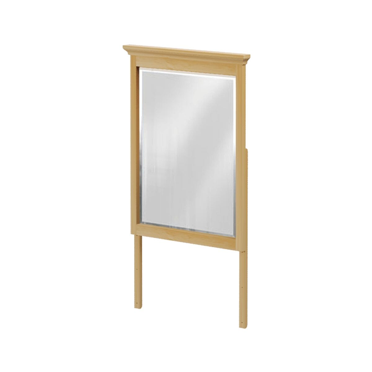 Wood-framed mirror with rectangular design and modern aesthetic.