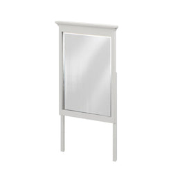 White framed wall mirror with sleek modern design and reflective glass surface.