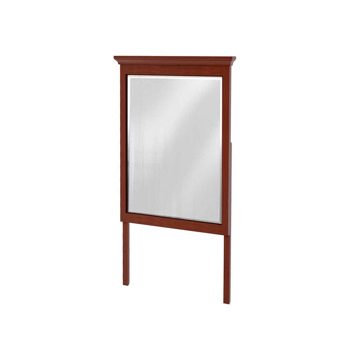 Wooden framed mirror with tall stand for bathroom or home decor.