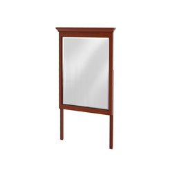 Wooden framed mirror with tall stand for bathroom or home decor.