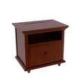 Cherry wood bedside nightstand with one drawer, open shelf and top cable-management slot