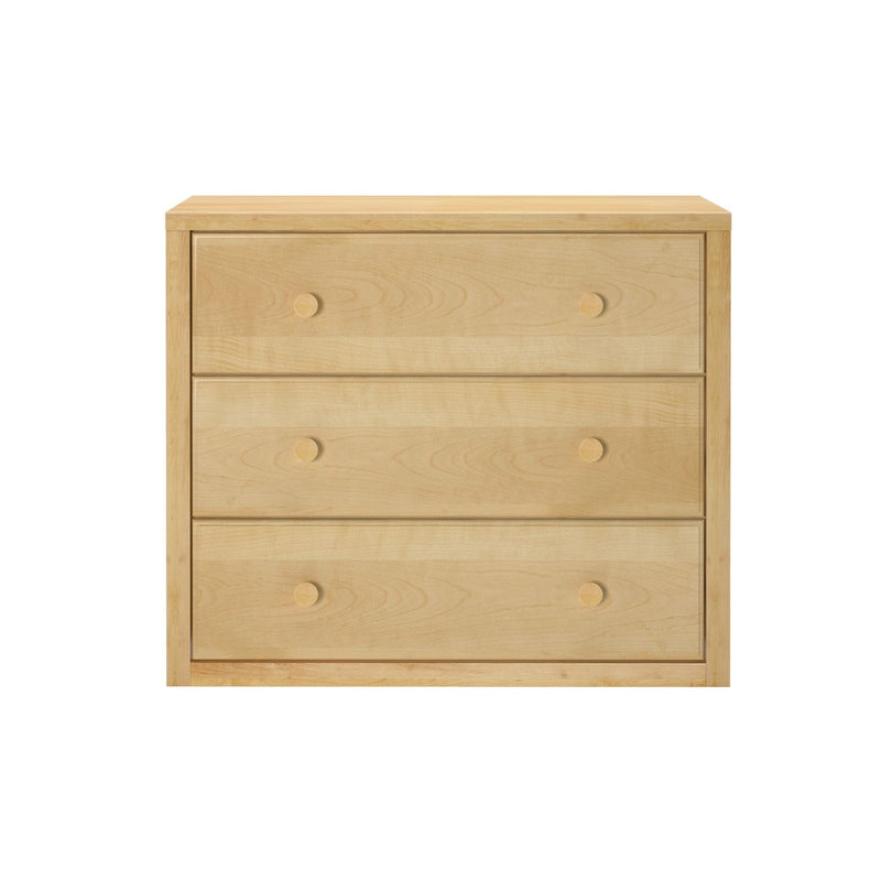 Light maple three-drawer dresser with round knobs — minimalist wooden chest of drawers for bedroom storage