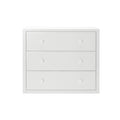 White three-drawer dresser with round knobs, modern minimalist chest of drawers for bedroom storage