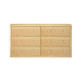 Light natural maple six-drawer dresser with round wooden knobs, minimalist bedroom storage chest