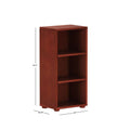 Tall wooden bookshelf with three shelves, measuring 31.5 inches in height, ideal for home or office storage.