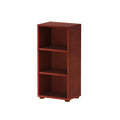 Three-shelf wooden bookcase in a dark brown finish for office or home storage.