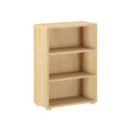 Natural wood bookshelf with three shelves for home or office organization.
