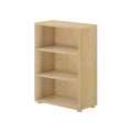 Wooden three-shelf bookcase for home office storage and organization.