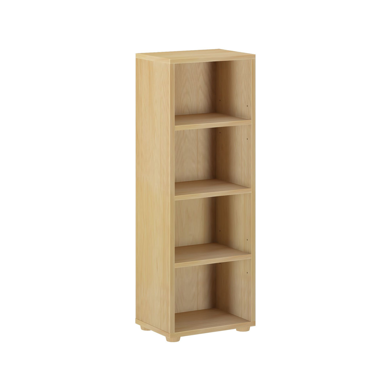 Tall wooden bookshelf with four shelves, ideal for home or office storage.