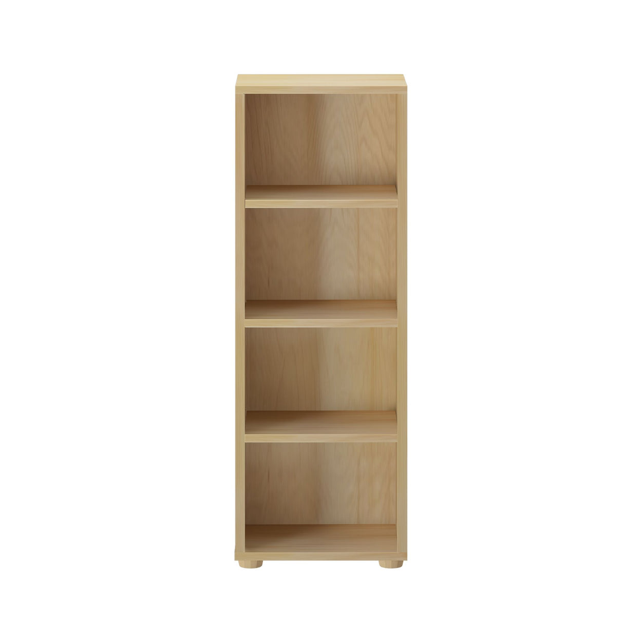 Wooden bookshelf with four shelves, perfect for home office or library organization.