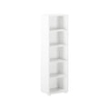 Tall white bookcase with five adjustable shelves for home or office storage.