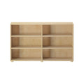 Modern wooden bookshelf with six open shelves for home or office storage solutions.