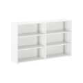 White six-cube storage bookshelf with adjustable shelves for home or office organization.
