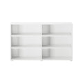 White minimalist bookshelf with six open shelves for modern home or office storage.
