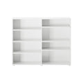 White modular wooden bookshelf with multiple shelves for home and office organization.