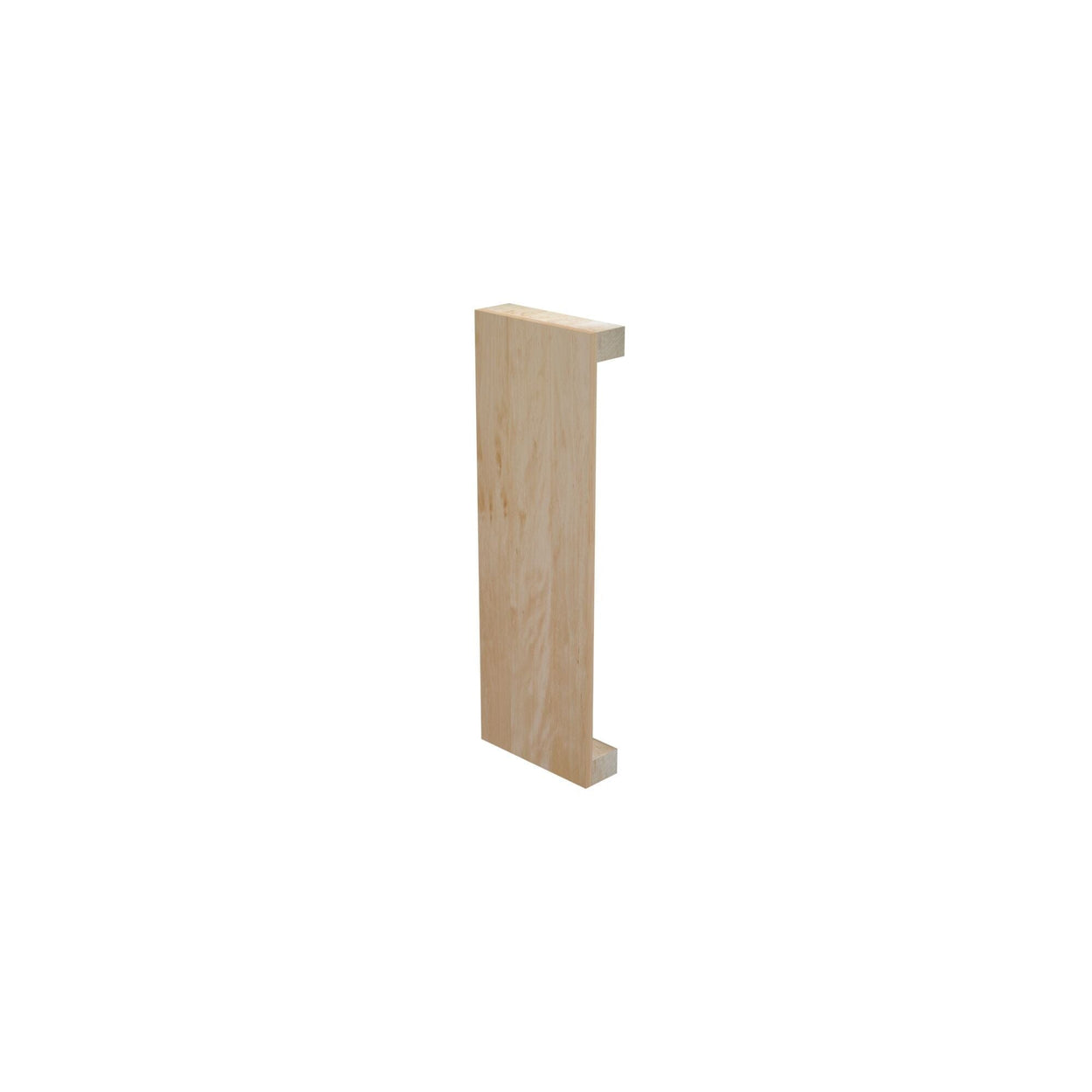 Tall wooden block with rectangular cutout on white background.