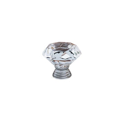Diamond-shaped clear glass cabinet knob with a chrome base, perfect for modern furniture decor.