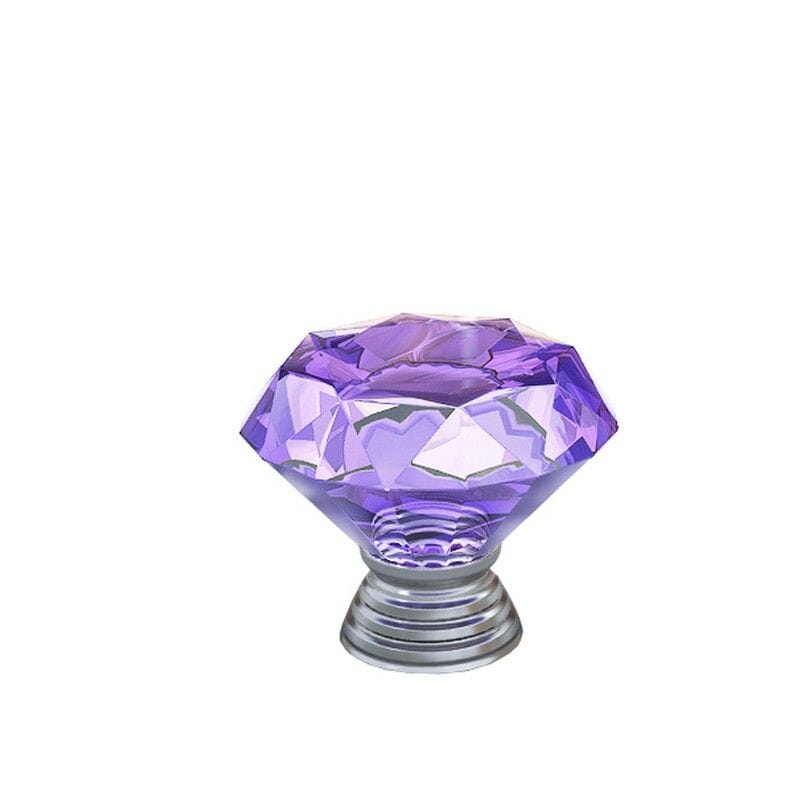 Purple crystal glass cabinet knob on a silver base designed for home decor and furniture enhancement.