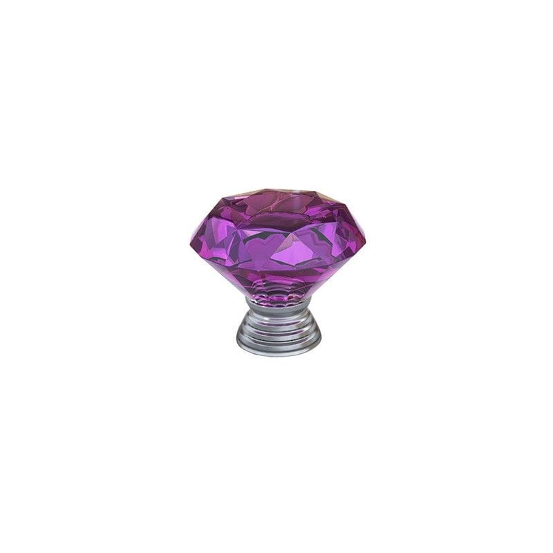 Purple crystal cabinet knob on silver base for drawer pulls.