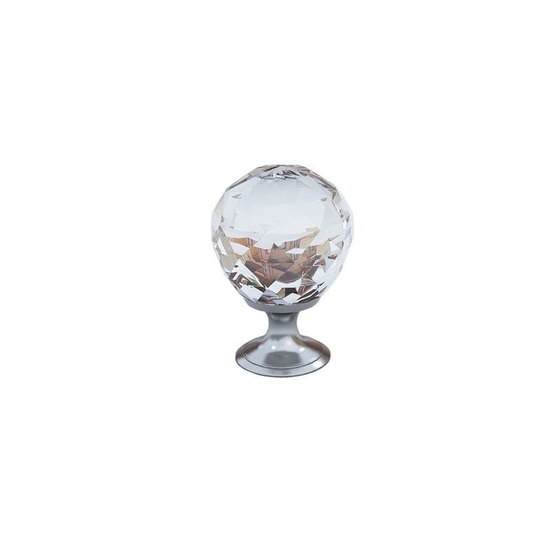 Clear faceted crystal cabinet knob with silver metal base, decorative glass drawer pull for cabinets, drawers and furniture