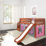 AERIE57 CS : Play Loft Beds Twin Low Loft Bed with Stairs, Curtain + Slide, Slat, Chestnut