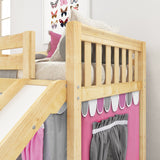 AERIE57 NS : Play Loft Beds Twin Low Loft Bed with Stairs, Curtain + Slide, Slat, Natural