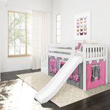 AERIE57 WS : Play Loft Beds Twin Low Loft Bed with Stairs, Curtain + Slide, Slat, White