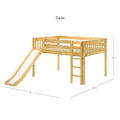 Twin loft bed with slide and ladder in natural solid wood, children's bunk-style bed, dimensions 80 in × 109.5 in × 50.75 in