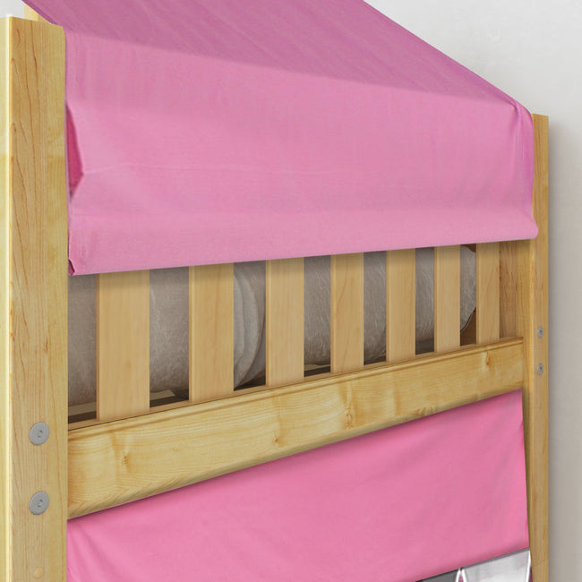AWESOME57 NS : Play Loft Beds Twin Mid Loft Bed with Straight Ladder, Curtain, Top Tent + Slide, Slat, Natural