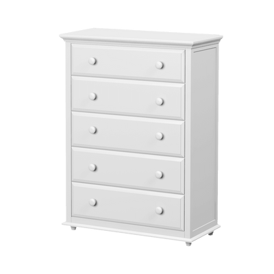 BIG 5 W : Dresser 5 Drawer Dresser with Crown & Base, White