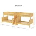 Twin-over-full wooden bunk bed with natural finish, built-in staircase and guardrails, slatted mattress platforms, 178.75" L × 57.5" D × 66.75" H