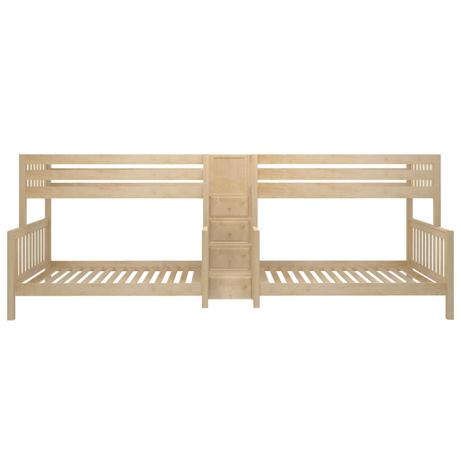 BIG BANG NS : Multiple Bunk Beds Twin over Full Quadruple Bunk Bed with Stairs, Slat, Natural