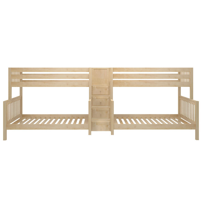 BIG BANG NS : Multiple Bunk Beds Twin over Full Quadruple Bunk Bed with Stairs, Slat, Natural