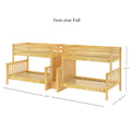 Twin-over-full solid wood bunk bed in natural finish with guardrails and slatted platforms — space-saving, sturdy kids' bedroom solution