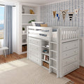 Twin Mid Straight Ladder Loft with Two 4 Drawer Dressers & Bookcase