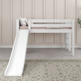 BRAINY WP : Play Loft Beds Twin Low Loft Bed with Slide and Straight Ladder on End, Panel, White